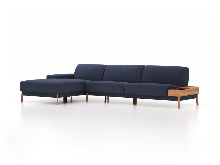 Lounge-Sofa Alani, B 340 x T 179 cm, Liegeteil links, Sitzhöhe in cm 44, mit Bezug Wollstoff Elverum Ozean (75), Eiche