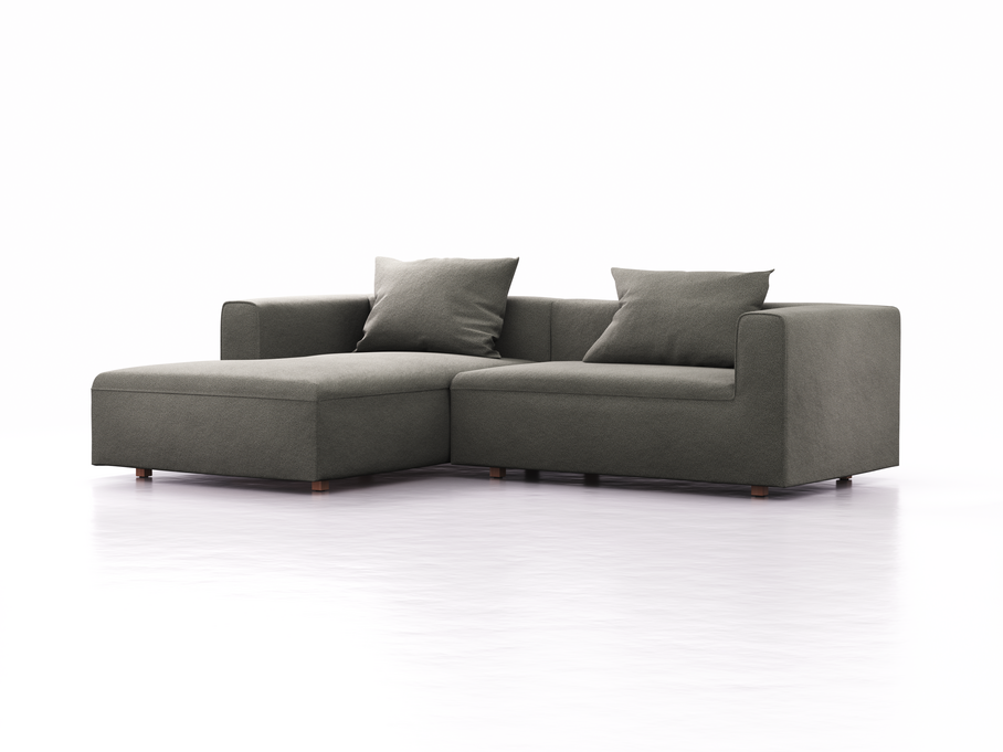 Lounge-Sofa Sereno, bodennah, B267xT180xH71 cm, Sitzhöhe 43 cm, mit Liegeteil links inkl. 2 Kissen (70x55 cm), Buche, Wollstoff Elverum Mocca