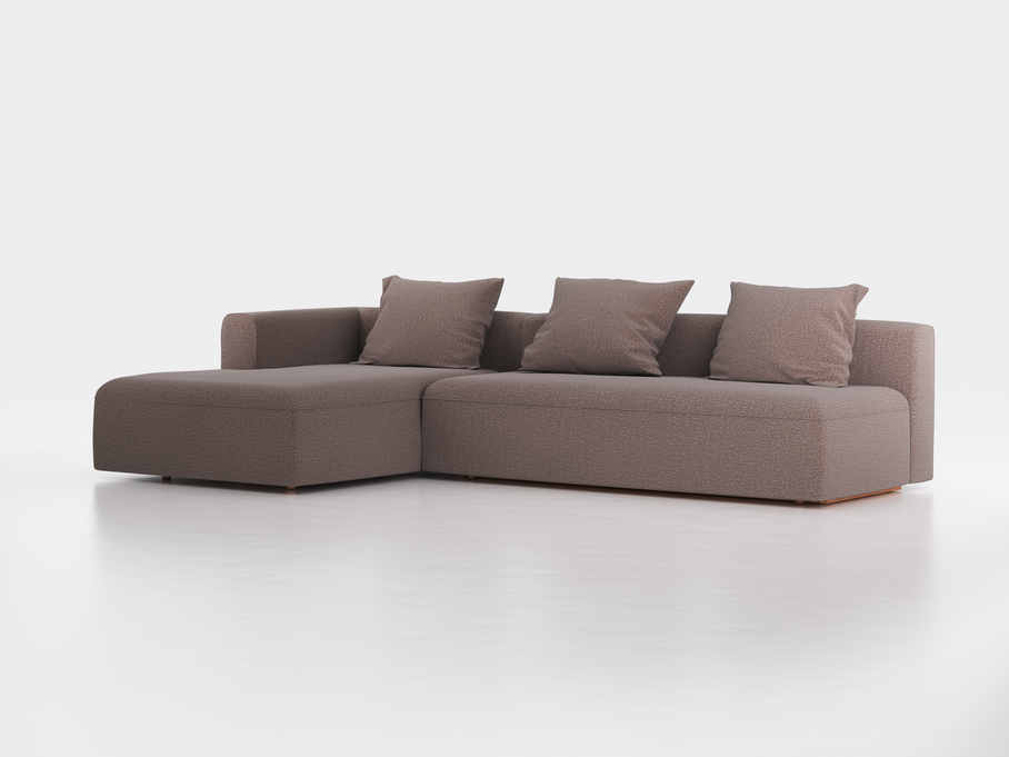 Lounge-Sofa Sereno mit Schlaffunktion inkl. 3 Kissen (70x55 cm), B 320,5 x T 180 cm, Bodennah, Liegeteil links, mit Bezug Wollstoff Tano Natur Dunkel (81), Buche