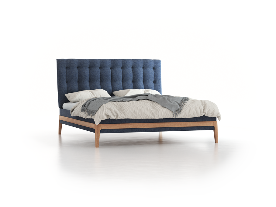 Polsterbett Filomena, 180 x 210 cm, Wollstoff Elverum Ozean (75), Eiche