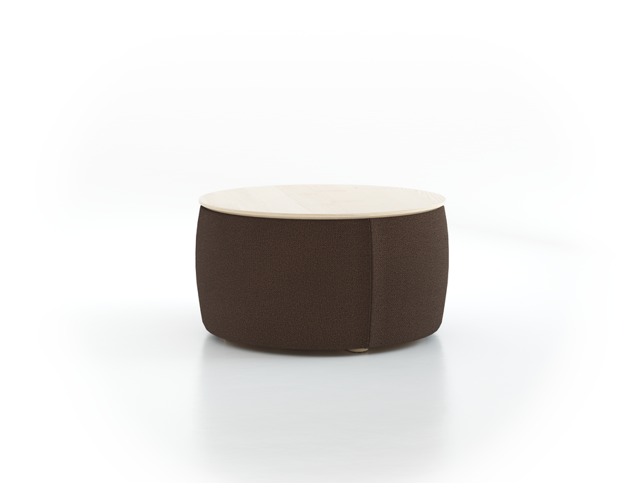 Sofatisch/Hocker Tambor mit Stauraum u. Holzdeckel, H 34,3 cm, Ø 64 cm, Bezug Wollstoff Kaland Torf (70), Esche