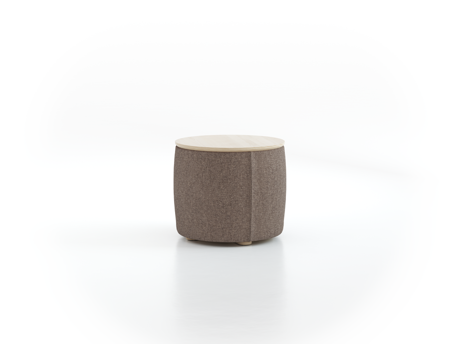 Sofatisch/Hocker Tambor mit Stauraum u. Holzdeckel, H 34,3 cm, Ø 39 cm, Bezug Wollstoff Tano Natur (79), Esche