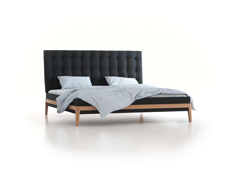 Polsterbett Filomena, 200 x 210 cm, Wollstoff Kaland Schiefer (67), Eiche