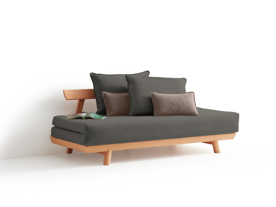 Bettsofa Doppio, inkl. 2 Kissen, in Buche mit Bezug Wollstoff Stavang Stein