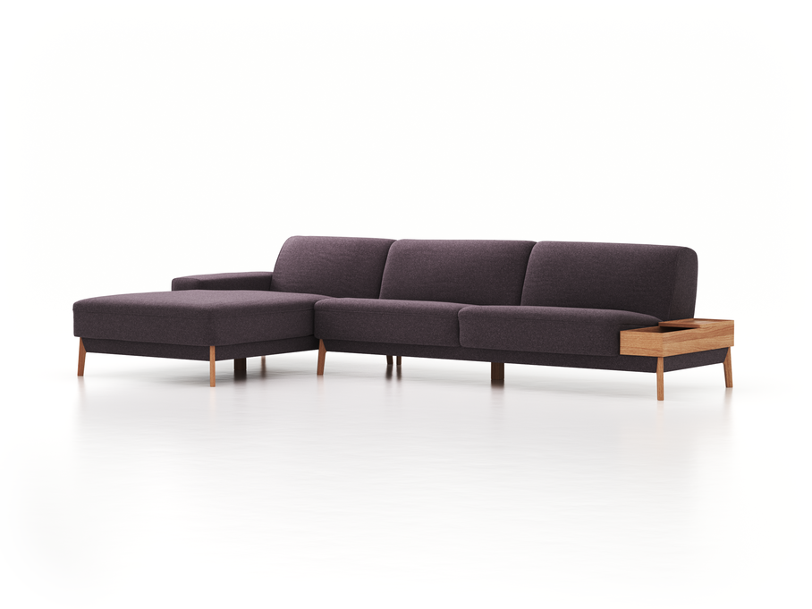 Lounge-Sofa Alani, B 340 x T 179 cm, Liegeteil links, Sitzhöhe in cm 44, mit Bezug Wollstoff Stavang Stein (61), Eiche