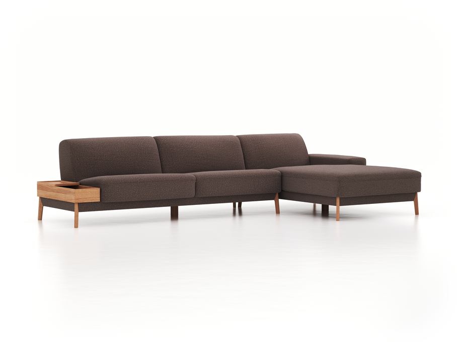 Lounge-Sofa Alani, B 340 x T 179 cm, Liegeteil rechts, Sitzhöhe in cm 44, mit Bezug Wollstoff Tano Natur Dunkel (81), Eiche