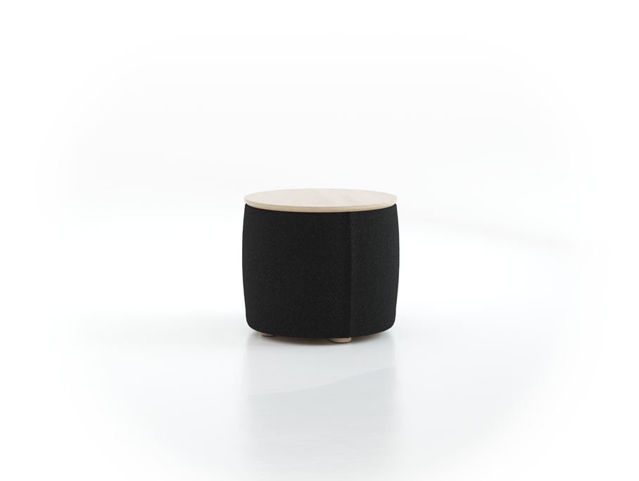 Sofatisch/Hocker Tambor mit Stauraum u. Holzdeckel, H 34,3 cm, Ø 39 cm, Bezug Wollstoff Stavang Schiefer (60), Esche