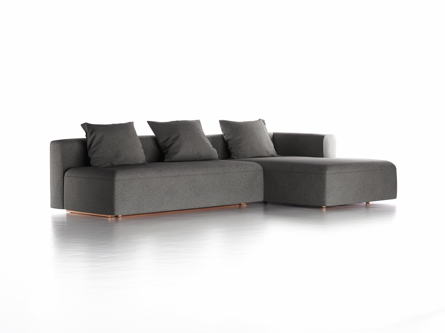 Lounge-Sofa Sereno mit Schlaffunktion inkl. 3 Kissen (70x55 cm), B 320,5 x T 180 cm, Bodennah, Liegeteil rechts, Buche, mit Bezug Wollstoff Stavang Stein (61)