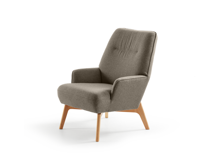Fauteuil Coppa, Buche, mit Bezug Wollstoff Stavang Torf