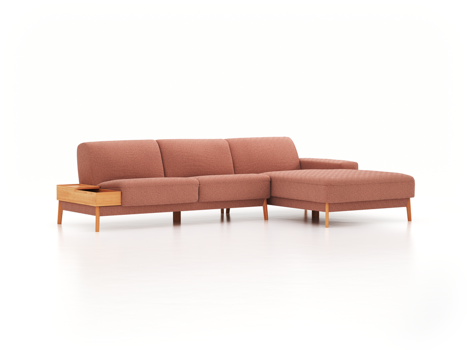 Lounge-Sofa Alani, B 300 x T 179 cm, Liegeteil rechts, Sitzhöhe in cm 44, mit Bezug Wollstoff Elverum Ziegel (85), Buche