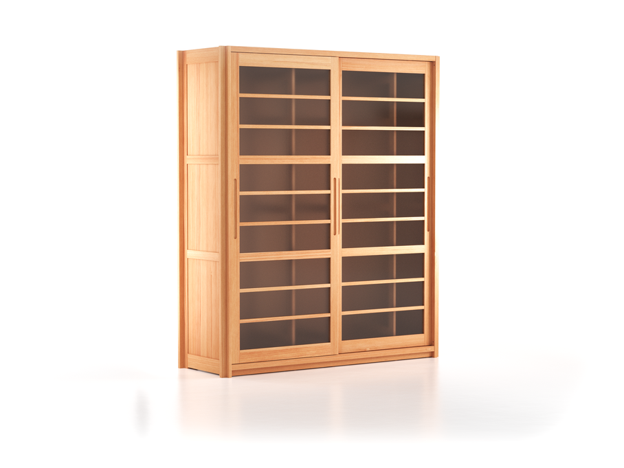 Kleiderschrank Kurido 2-türig, B 195,6 x H 230x T 66,3 cm, schmale Türen, Glas, Buche