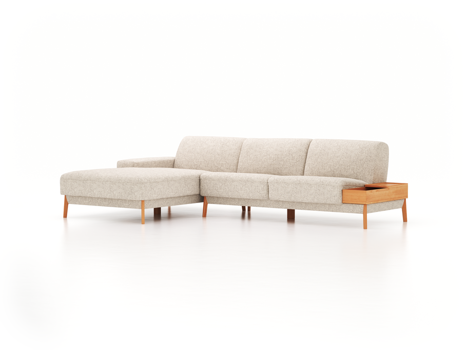 Lounge-Sofa Alani, B 300 x T 179 cm, Liegeteil links, Sitzhöhe in cm 44, mit Bezug Wollstoff Tano Natur Hell (80), Buche