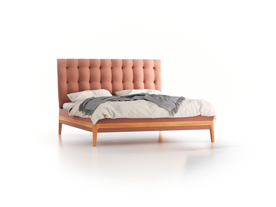 Polsterbett Filomena, 180 x 200 cm, Wollstoff Elverum Ziegel (85), Buche