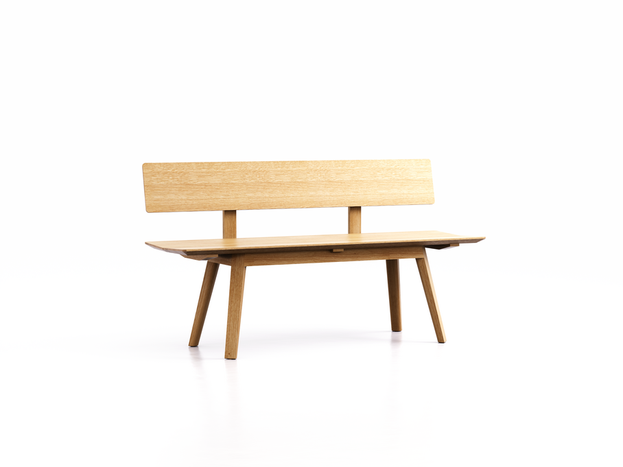 Holzbank Mirato mit Rückenlehne, Eiche, L 150 x T 53,5 x H incl. RL 83,3 cm
