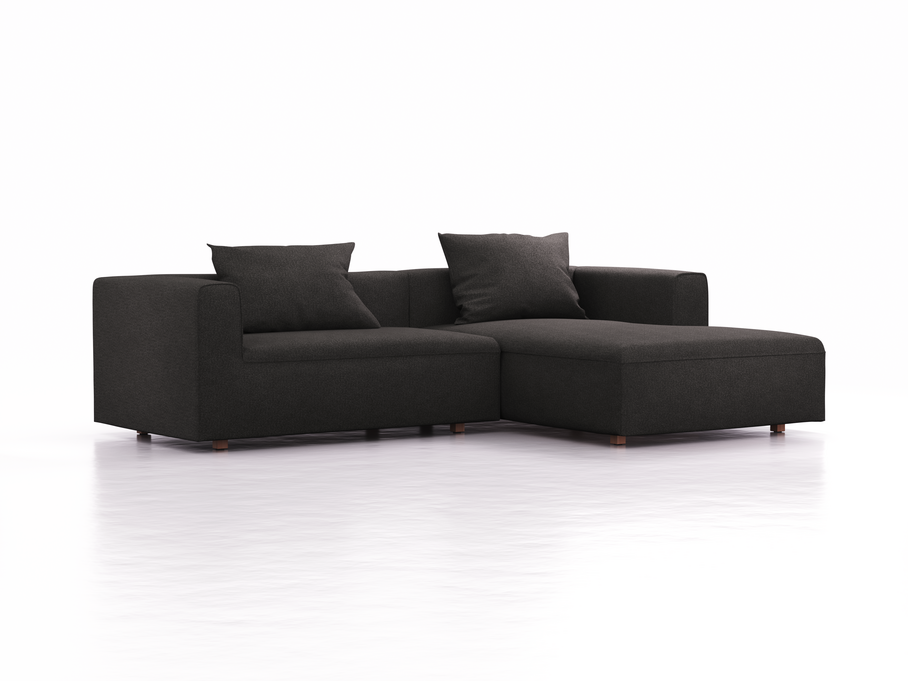 Lounge-Sofa Sereno, bodennah, B267xT180xH71 cm, Sitzhöhe 43 cm, mit Liegeteil rechts inkl. 2 Kissen (70x55 cm), Buche, Wollstoff Stavang Schiefer