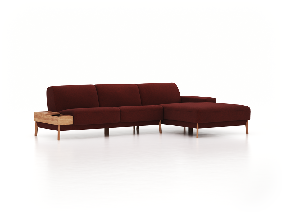 Lounge-Sofa Alani, B 300 x T 179 cm, Liegeteil rechts, Sitzhöhe in cm 44, mit Bezug Wollstoff Kaland Ziegel (72), Eiche