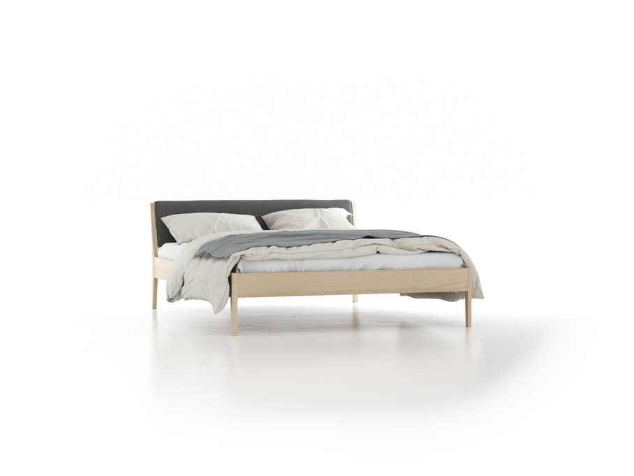Bett Almeno mit Kopfhaupt inkl. abnehmbare Housse, 160 x 200 cm, Wollstoff Elverum Mocca (73), Esche