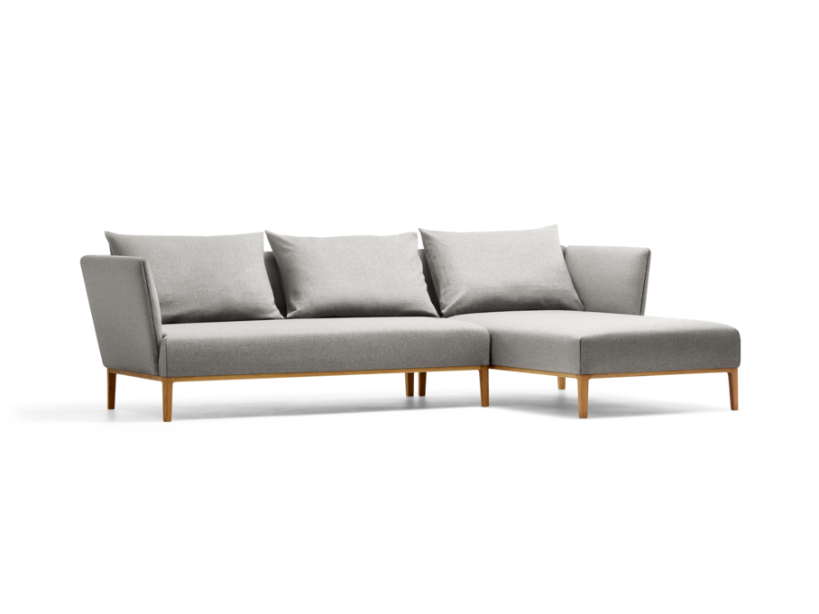 Lorea Lounge-Sofa, Liegeteil rechts, Eiche, mit Bezug Wollstoff Sletta Kiesel
