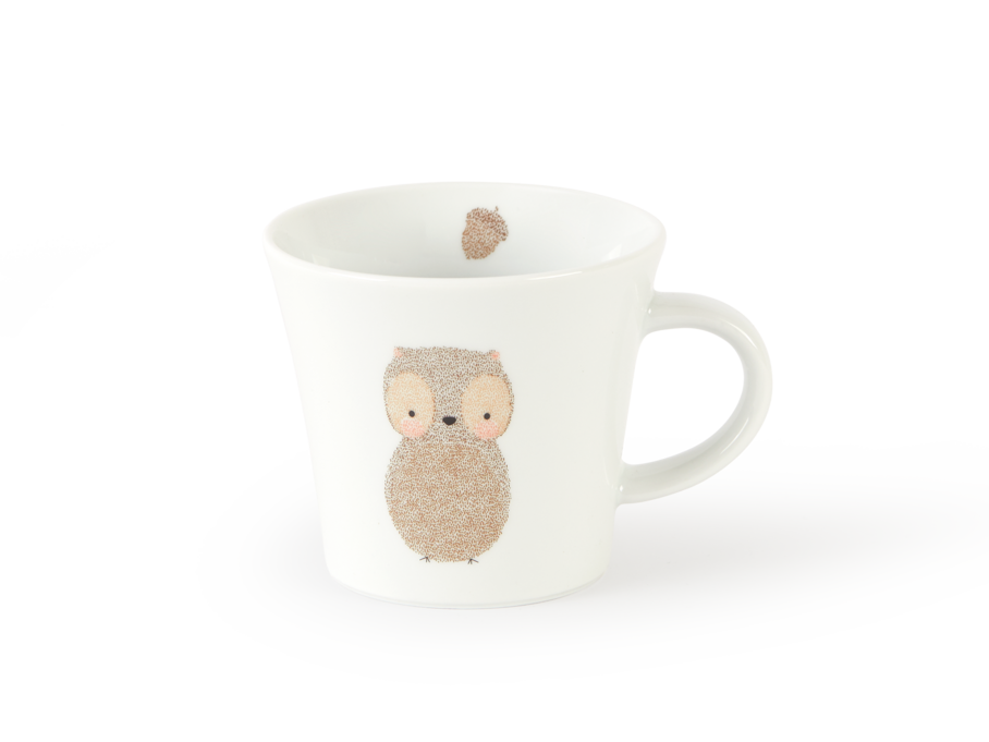 Becher mit Eulenmotiv, Porzellan
