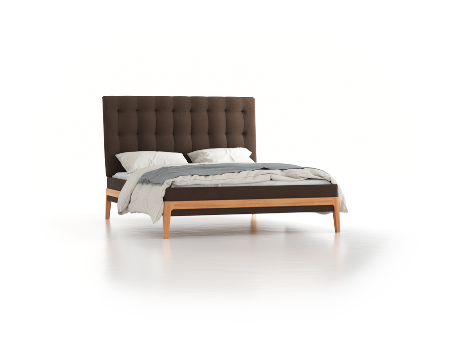 Polsterbett Filomena, 160 x 200 cm, Wollstoff Kaland Torf (70), Buche