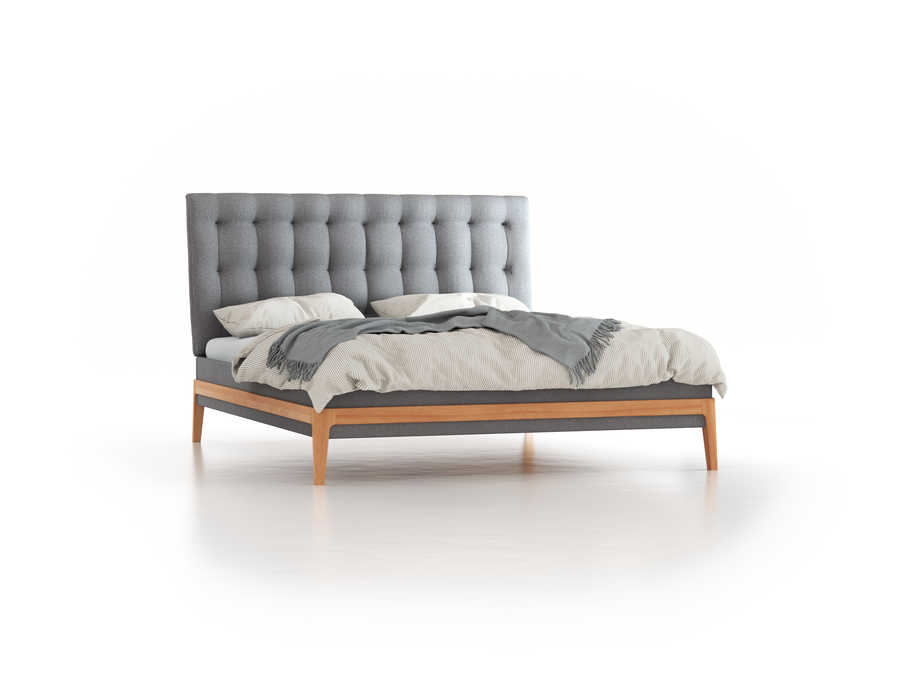 Polsterbett Filomena, 180 x 210 cm, Wollstoff Stavang Kiesel (62), Buche
