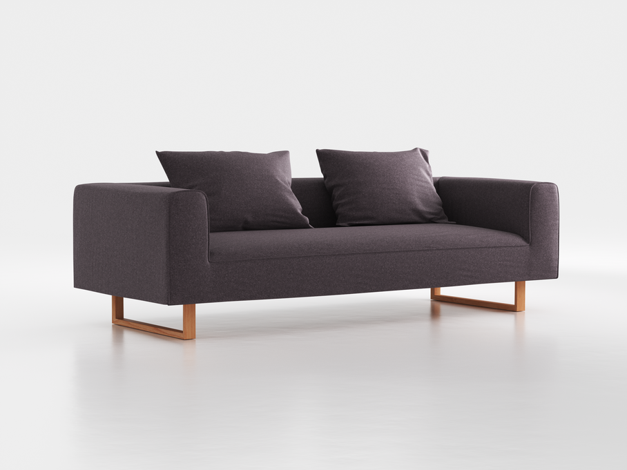 3er-Sofa Sereno B 235 x T 96 cm, inkl. 2 Kissen (70x55 cm), Kufenfuß, mit Bezug Wollstoff Stavang Stein (61), Buche