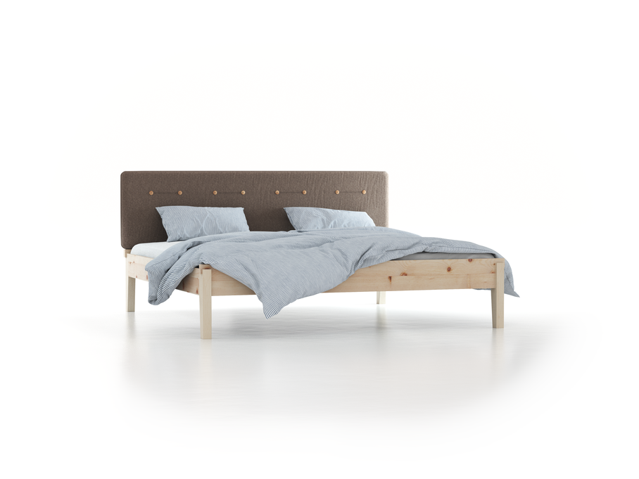 Bett Alpina mit Polsterbetthaupt, 200 x 200 cm, Wollstoff Tano Natur (79), Zirbe