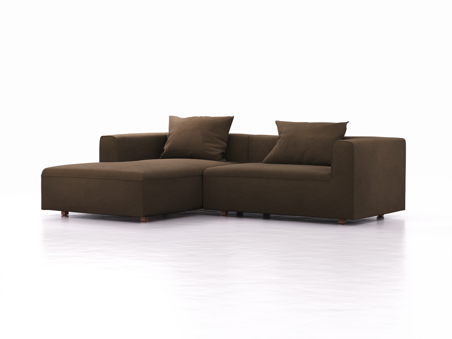 Lounge-Sofa Sereno, bodennah, B267xT180xH71 cm, Sitzhöhe 43 cm, mit Liegeteil links inkl. 2 Kissen (70x55 cm), Buche, Wollstoff Kaland Torf