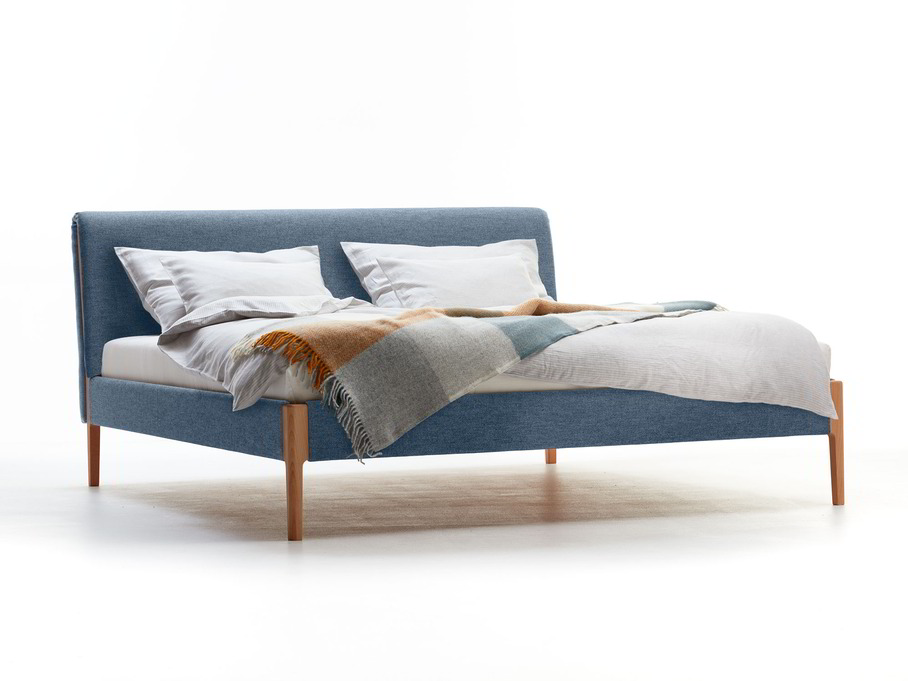 Polsterbett Lorea, Bett Lorea, Wollstoff Elverum Ozean, Buche