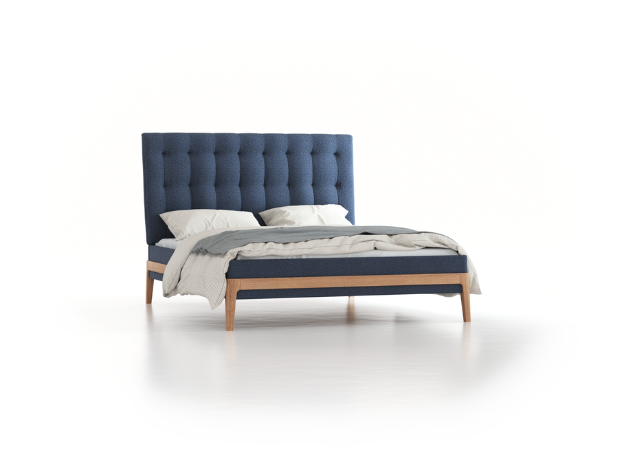 Polsterbett Filomena, 160 x 200 cm, Wollstoff Elverum Ozean (75), Eiche
