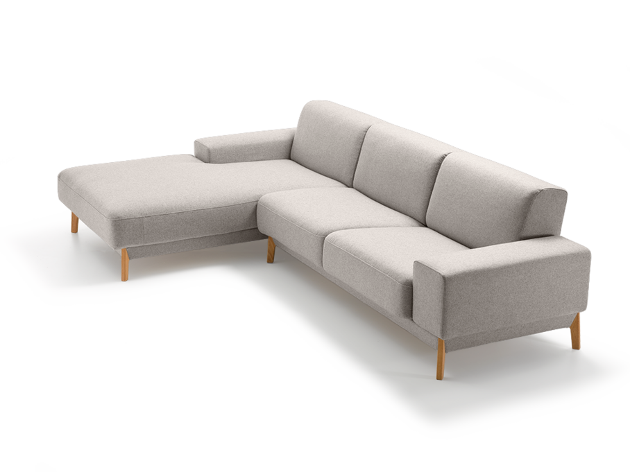 Lounge-Sofa Alani, Liegeteil links, Sitzhöhe in cm 44, mit Bezug Wollstoff Tano Natur, Buche