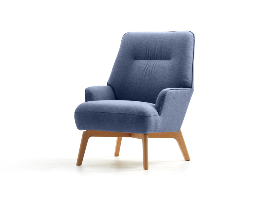 Fauteuil Coppa, Buche, mit Bezug Wollstoff Elverum Ozean