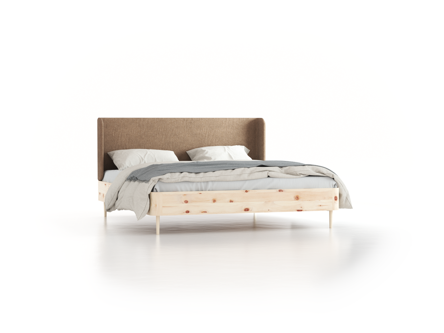 Bett Tonda mit Polsterbetthaupt, 180 x 200 cm, Wollstoff Stavang Haselnuss (65), Zirbe