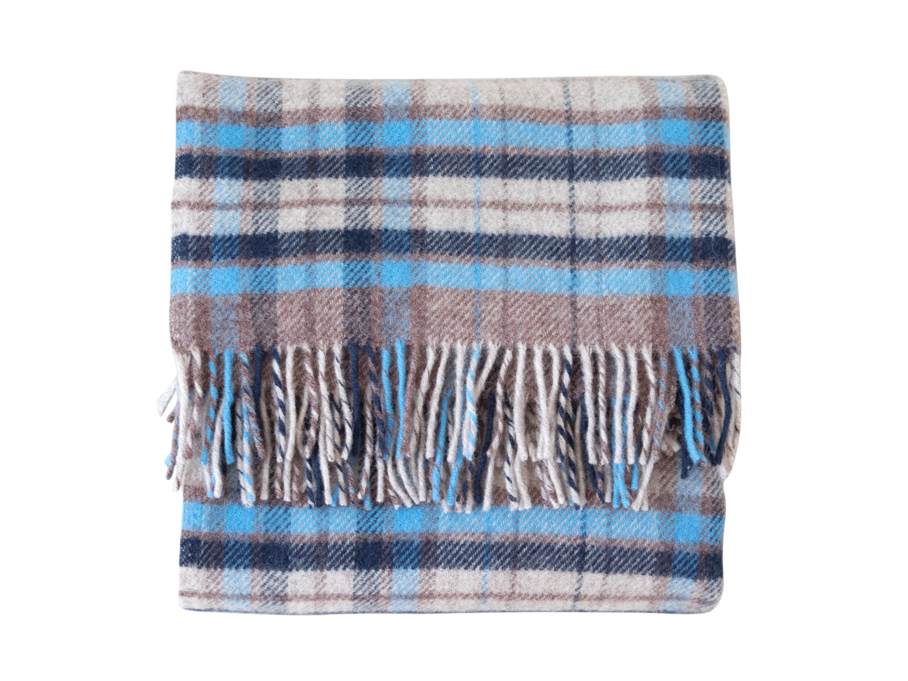 Wohndecke Karolina, sand/blau kariert