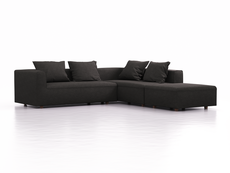 Ecksofa Sereno, bodennah, B276xT276xH71 cm, Sitzhöhe 43 cm, mit Liegeteil rechts inkl. 4 Kissen (70x55 cm), Buche, Wollstoff Stavang Schiefer