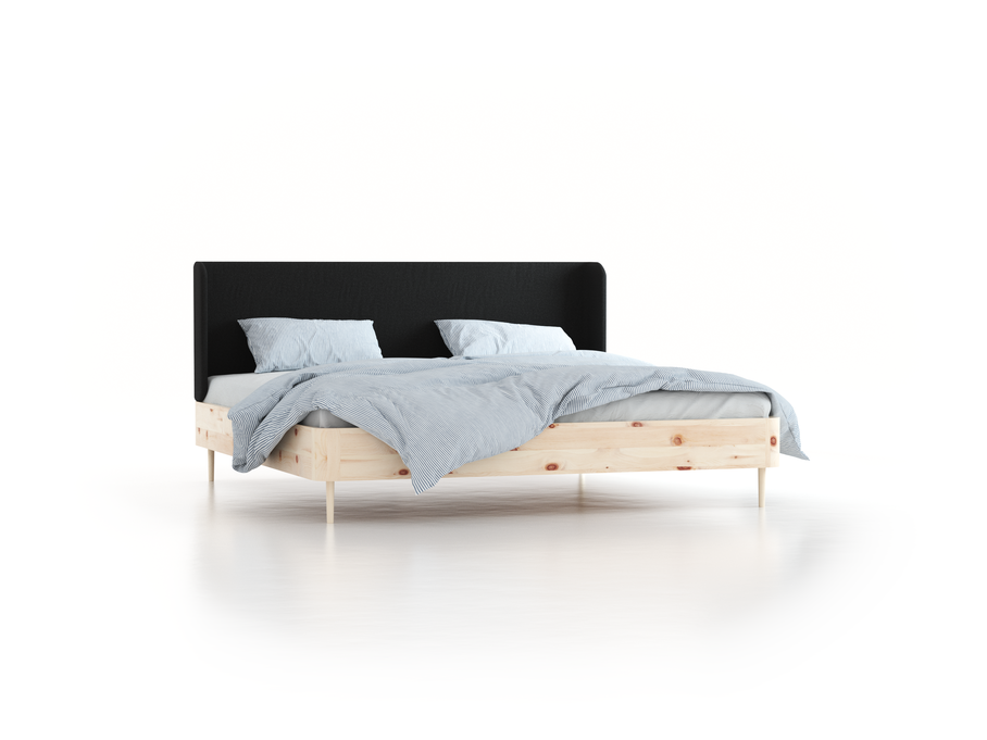 Bett Tonda mit Polsterbetthaupt, 200 x 210 cm, Wollstoff Stavang Schiefer (60), Zirbe