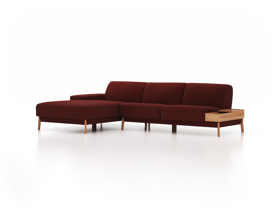 Lounge-Sofa Alani, B 300 x T 179 cm, Liegeteil links, Sitzhöhe in cm 44, mit Bezug Wollstoff Kaland Ziegel (72), Eiche