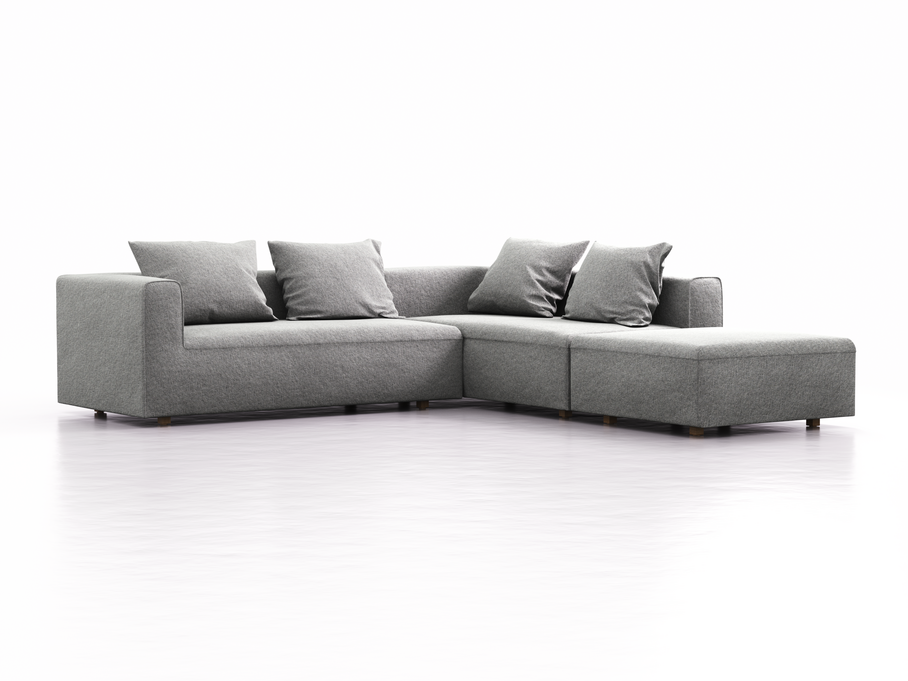 Ecksofa Sereno, bodennah, B276xT276xH71 cm, Sitzhöhe 43 cm, mit Liegeteil rechts inkl. 4 Kissen (70x55 cm), Eiche, Wollstoff Kaland Kiesel