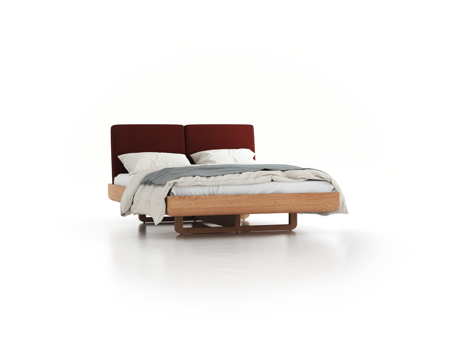 Bett Almara, 160 x 200 cm, mit Überzug Wollstoff Kaland Ziegel (72), Eiche