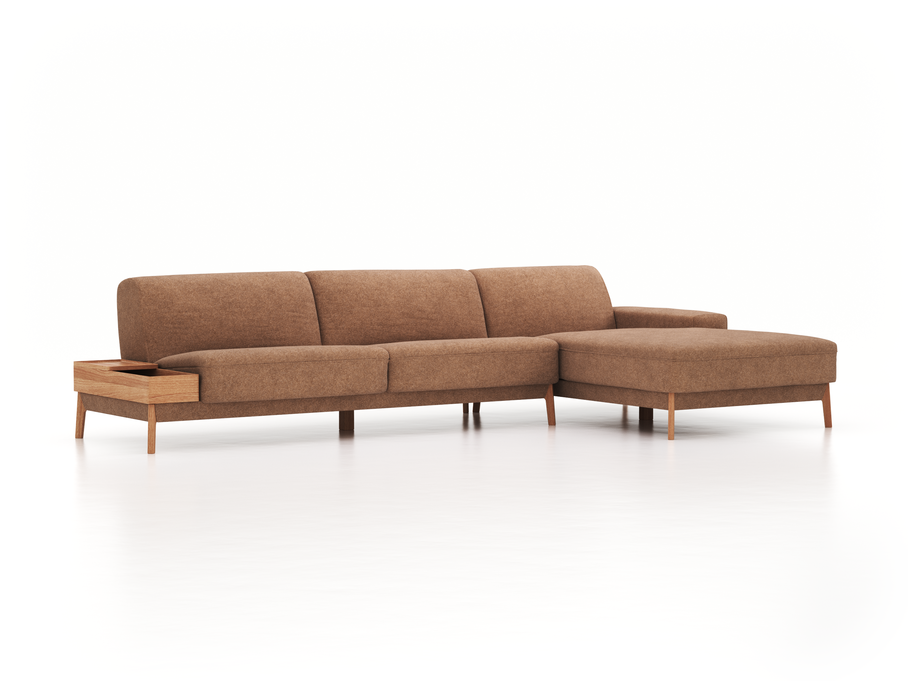 Lounge-Sofa Alani, B 340 x T 179 cm, Liegeteil rechts, Sitzhöhe in cm 44, mit Bezug Wollstoff Stavang Haselnuss (65), Eiche