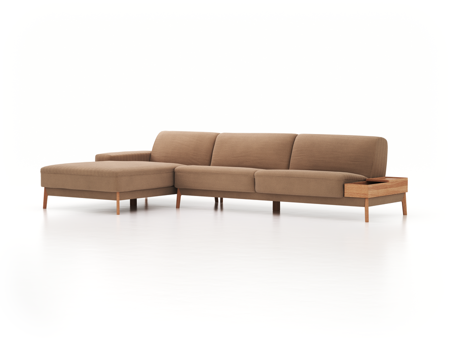 Lounge-Sofa Alani, B 340 x T 179 cm, Liegeteil links, Sitzhöhe in cm 44, mit Bezug Wollstoff Elverum Haselnuss (74), Eiche