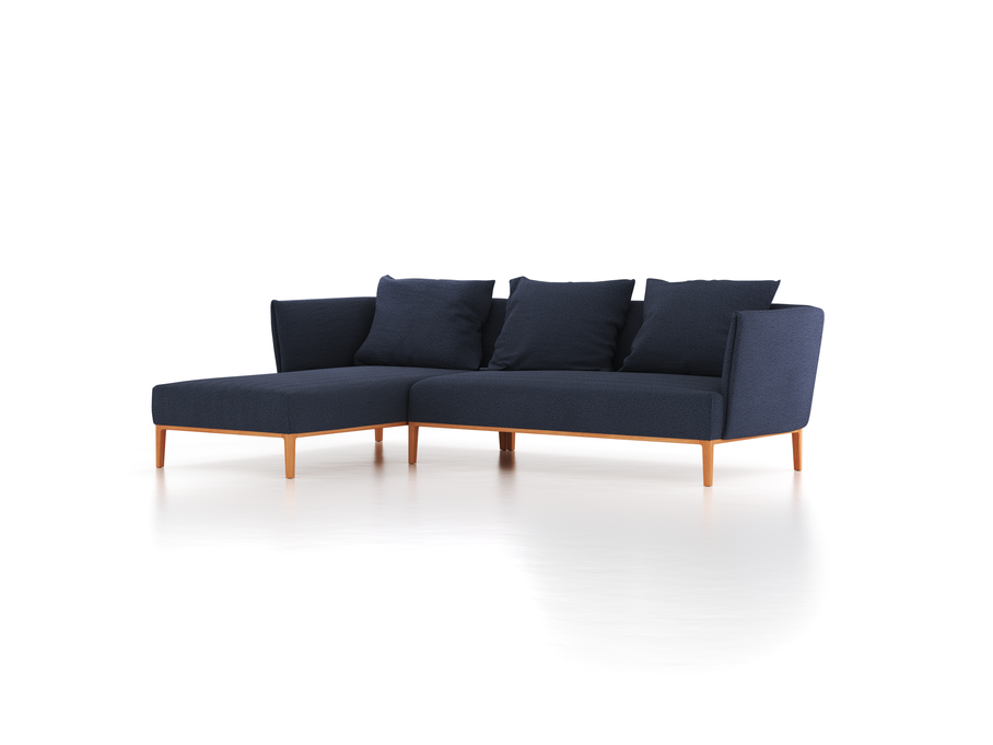 Lounge-Sofa Lorea Breite 265 cm, Liegeteil links, mit Bezug Wollstoff Elverum Ozean (75), Buche