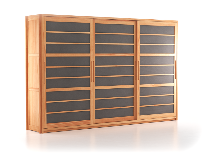 Kleiderschrank Kurido 3-türig, B 360 x T 66,3 x  230 cm, breite Türen, Wollstoff Elverum Mocca (73), Buche