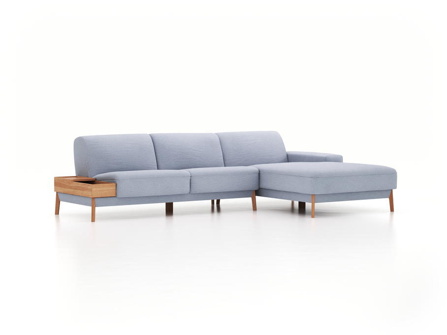 Lounge-Sofa Alani, B 300 x T 179 cm, Liegeteil rechts, Sitzhöhe in cm 44, mit Bezug Wollstoff Elverum Blaugrau (83), Eiche