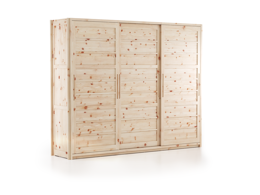 Kleiderschrank Kurido 3-türig, B 288 T 66,3 x H 230 cm, schmale Türen, Holz, Zirbe
