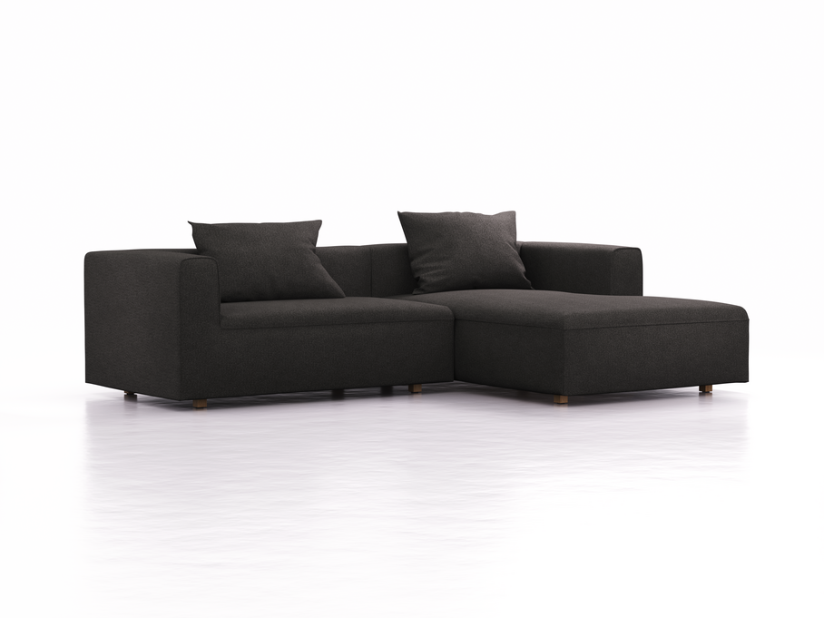 Lounge-Sofa Sereno, bodennah, B267xT180xH71 cm, Sitzhöhe 43 cm, mit Liegeteil rechts inkl. 2 Kissen (70x55 cm), Eiche, Wollstoff Stavang Schiefer