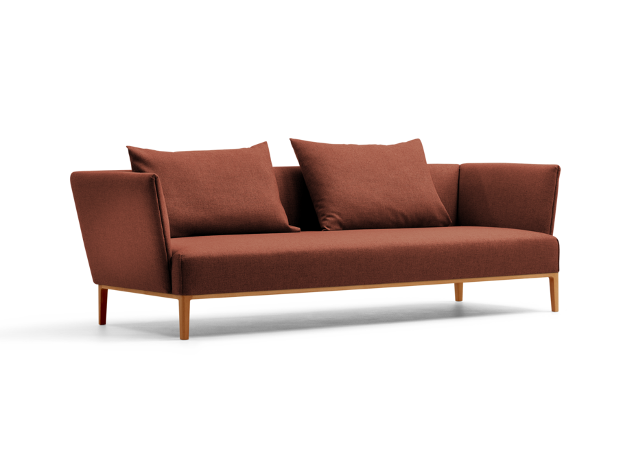 Lorea 3er-Sofa, Buche, mit Bezug Wollstoff Kaland Ziegel