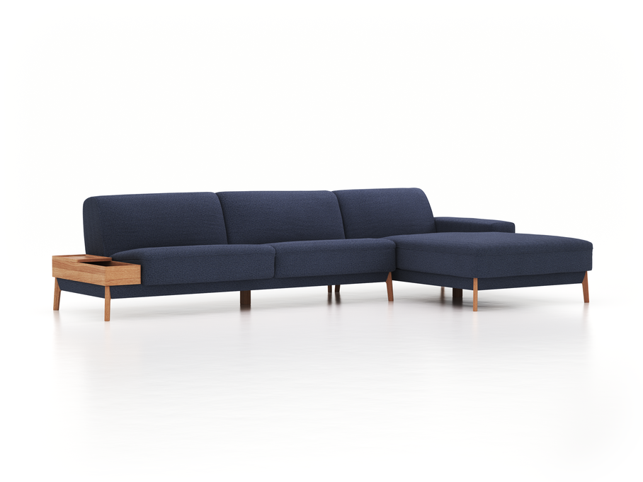 Lounge-Sofa Alani, B 340 x T 179 cm, Liegeteil rechts, Sitzhöhe in cm 44, mit Bezug Wollstoff Elverum Ozean (75), Eiche