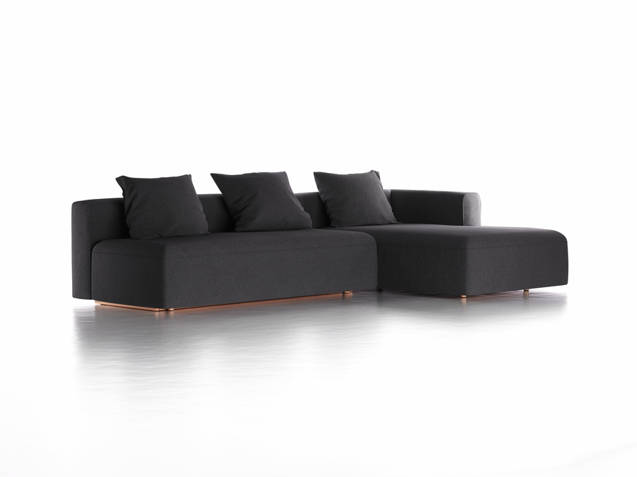 Lounge-Sofa Sereno mit Schlaffunktion inkl. 3 Kissen (70x55 cm), B 320,5 x T 180 cm, Bodennah, Liegeteil rechts, Buche, mit Bezug Wollstoff Kaland Schiefer (67)