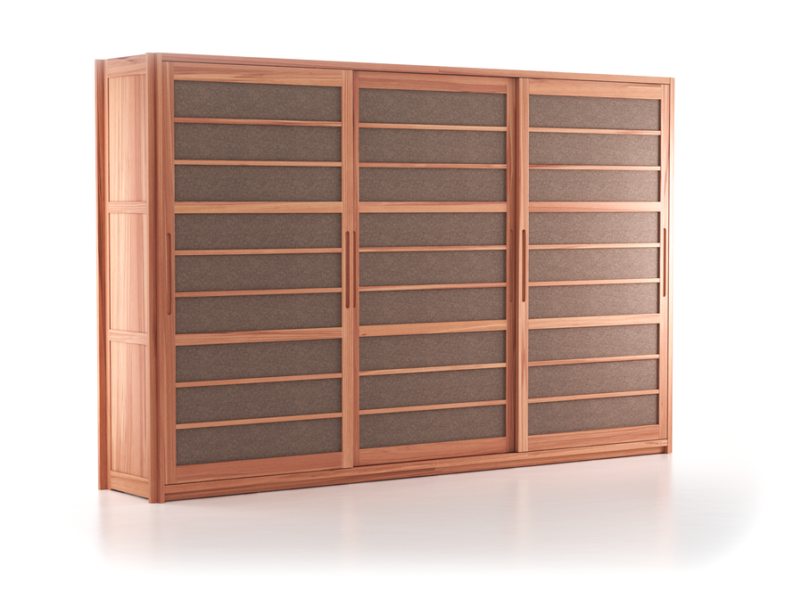 Kleiderschrank Kurido 3-türig, B 360 x T 66,3 x  230 cm, breite Türen, Wollstoff Tano Natur (79), Kernbuche